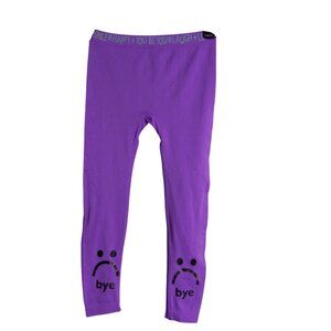 Little Miss Matched Size 8 10 M Leggings Girls Smile Hi Bye Face Purple NEW